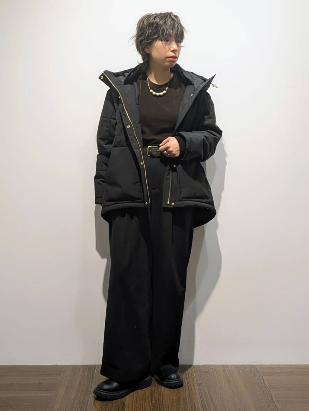 4410さんの「THE SHOP TK｜【すっきり見えシルエット】上品ふわもこ中綿ブルゾン」を使ったコーディネート