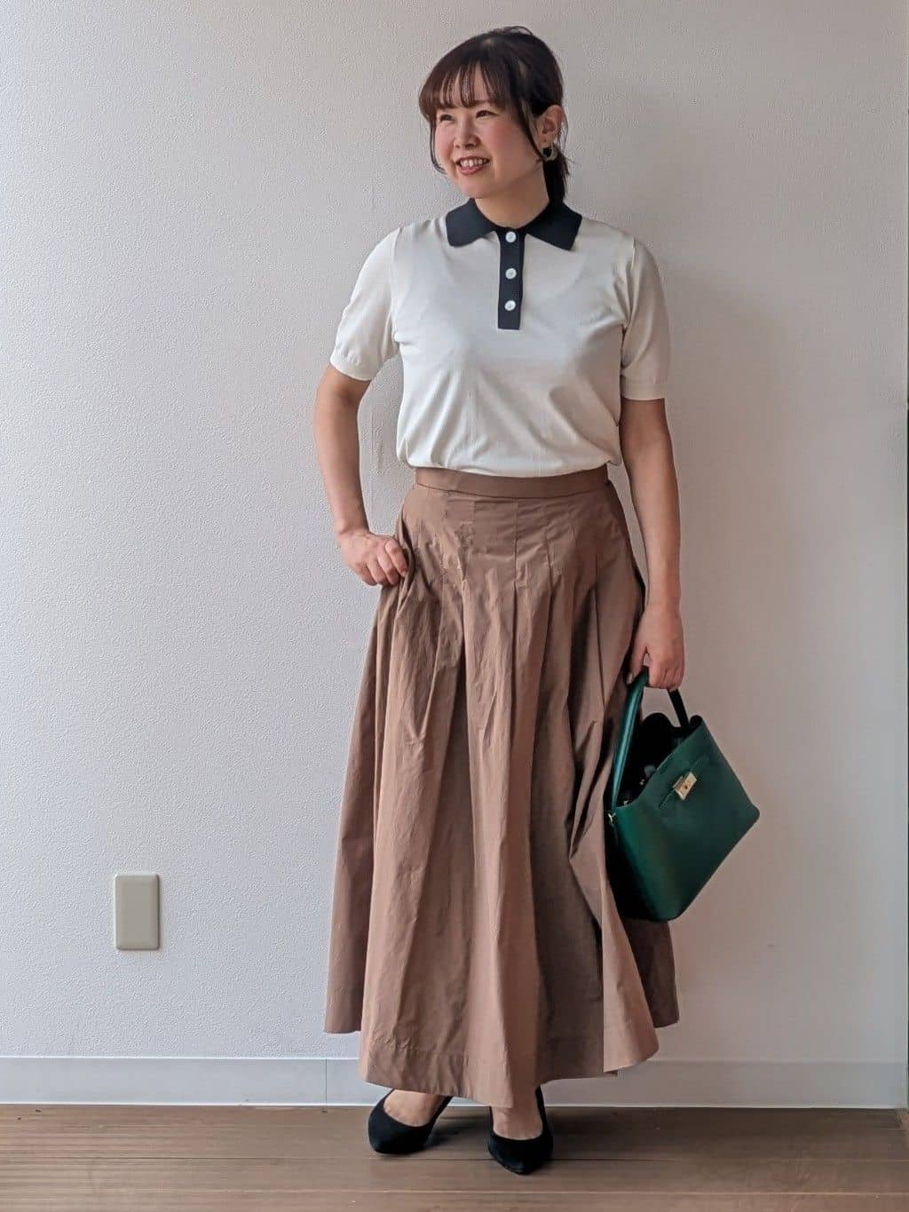 なみきさんの「UNTITLED｜【トレンド/きれいめ】5分袖ポロニット」を使ったコーディネート