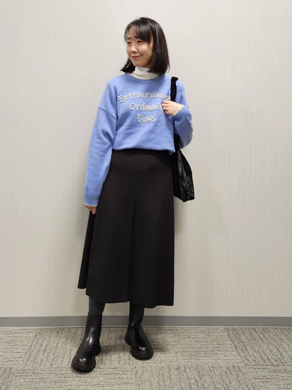 naraさんの「Dessin｜【洗える】ペイント風刺繍入り配色ラインニット」を使ったコーディネート