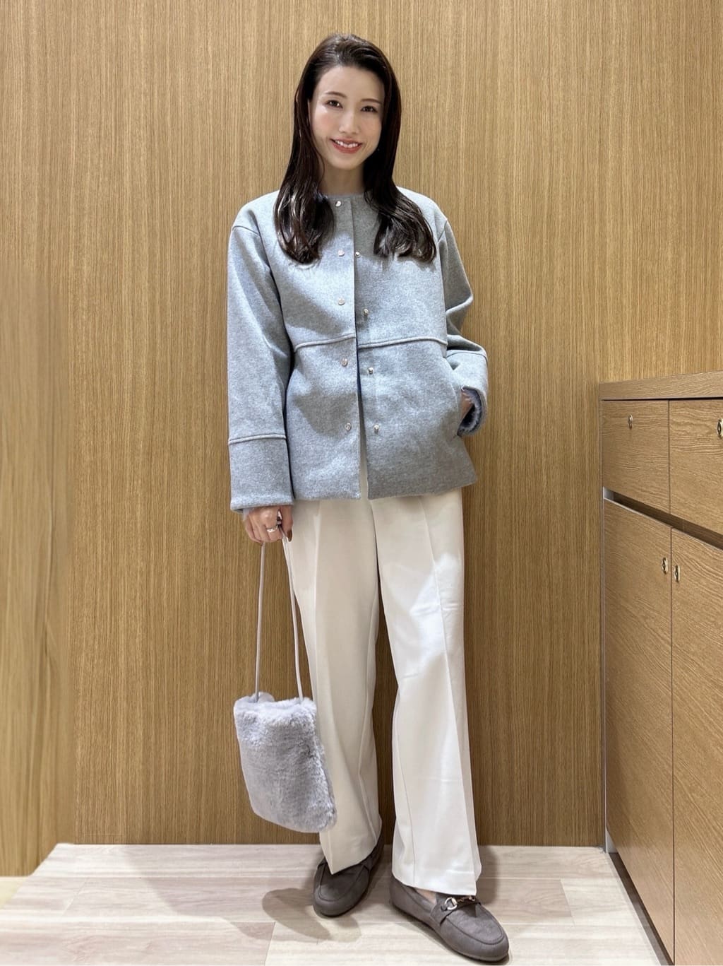 maiさんの「OPAQUE.CLIP｜ウールライクメルトンノーカラーコート【洗濯機洗い可】」を使ったコーディネート