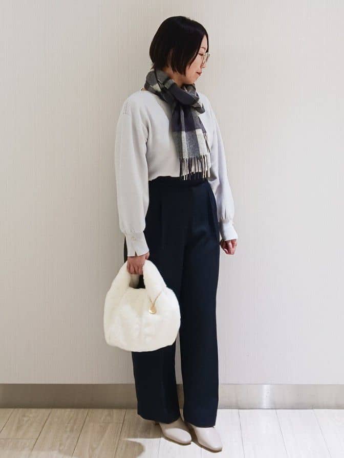 KaHoさんの「index｜ラメガーター編みボートネックニット【洗濯機OK】《8col／XS～LL》」を使ったコーディネート