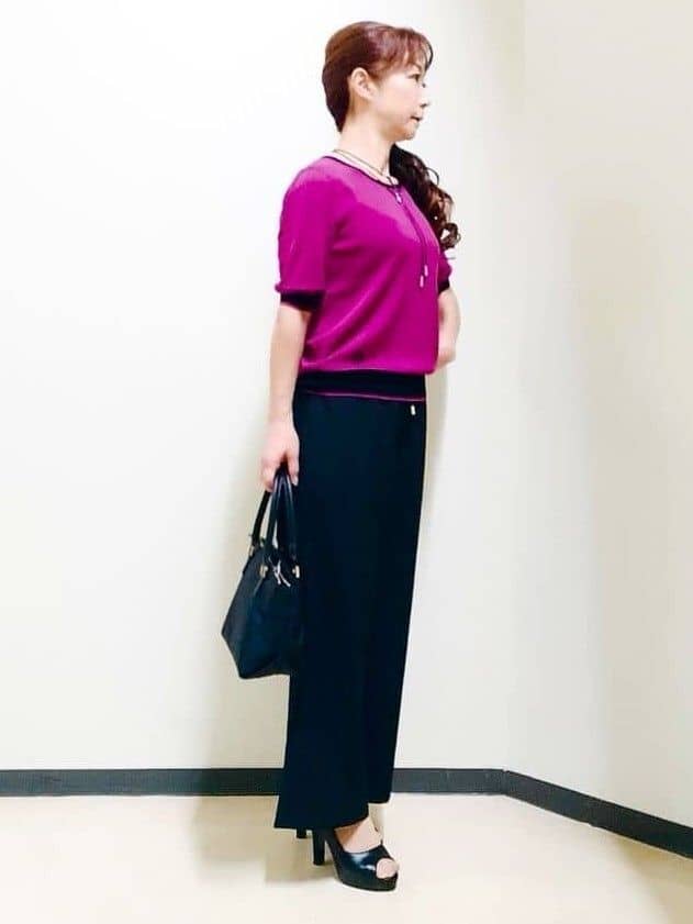 花さんの「Reflect｜【WEB先行カラーあり／手洗い可／アンサンブル可】バイカラー五分袖ニット」を使ったコーディネート