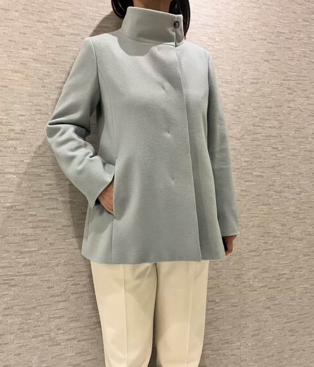 marikoさんの「Reflect｜【SS-4Lサイズ／衿が顔に当たらない◎】スタンドネックミドルコート」を使ったコーディネート