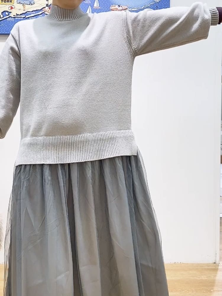 Hamaさんの「Dessin｜【洗える】ニットチュールドッキングワンピース」を使ったコーディネート