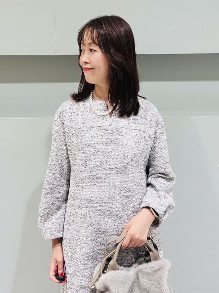 makiさんの「UNTITLED｜【洗える/ストレッチ】ツイードジャージワンピース」を使ったコーディネート