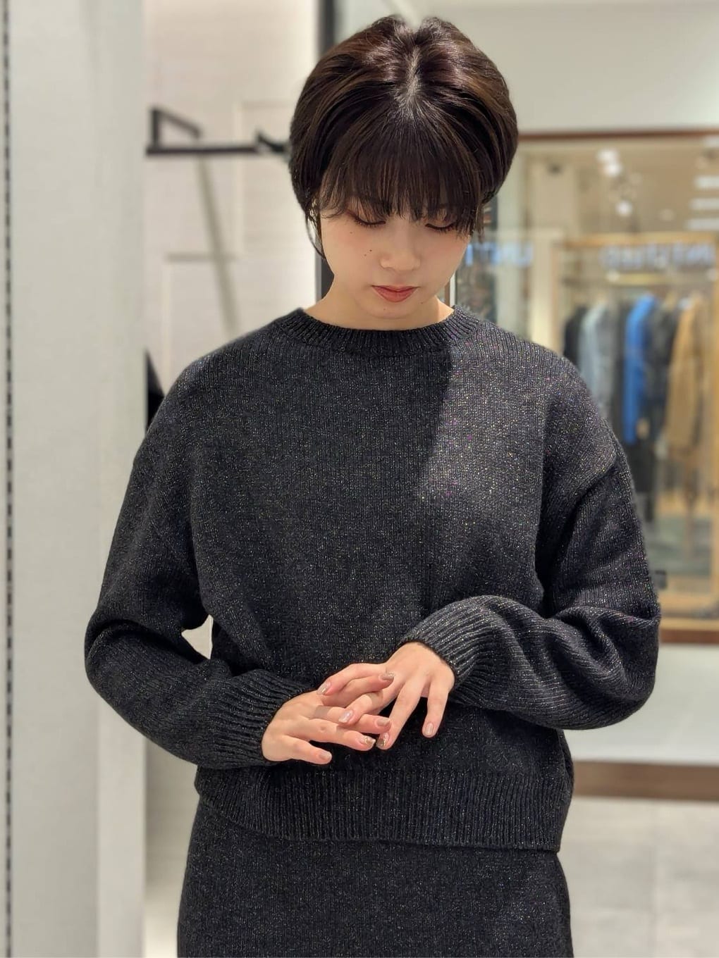 nonoさんの「UNTITLED｜【セットアップ可/ゆったり】ウール混ラメニット」を使ったコーディネート
