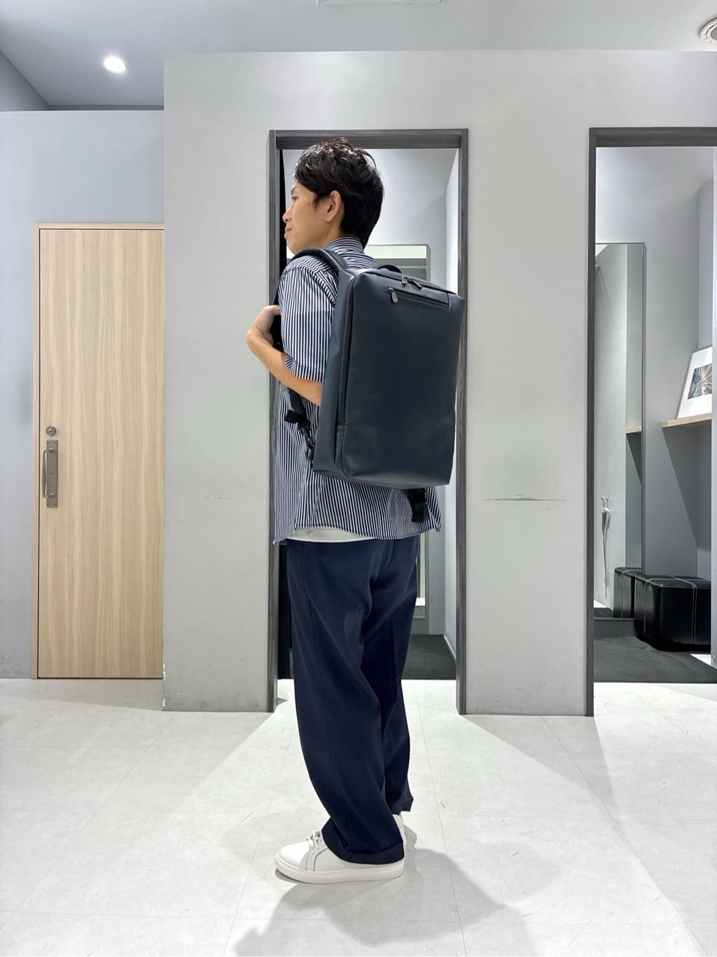 わいずみさんの「TAKEO KIKUCHI｜【COOL CITY WEAR】ストライプジャージ ボタンダウンシャツ /接触冷感」を使ったコーディネート