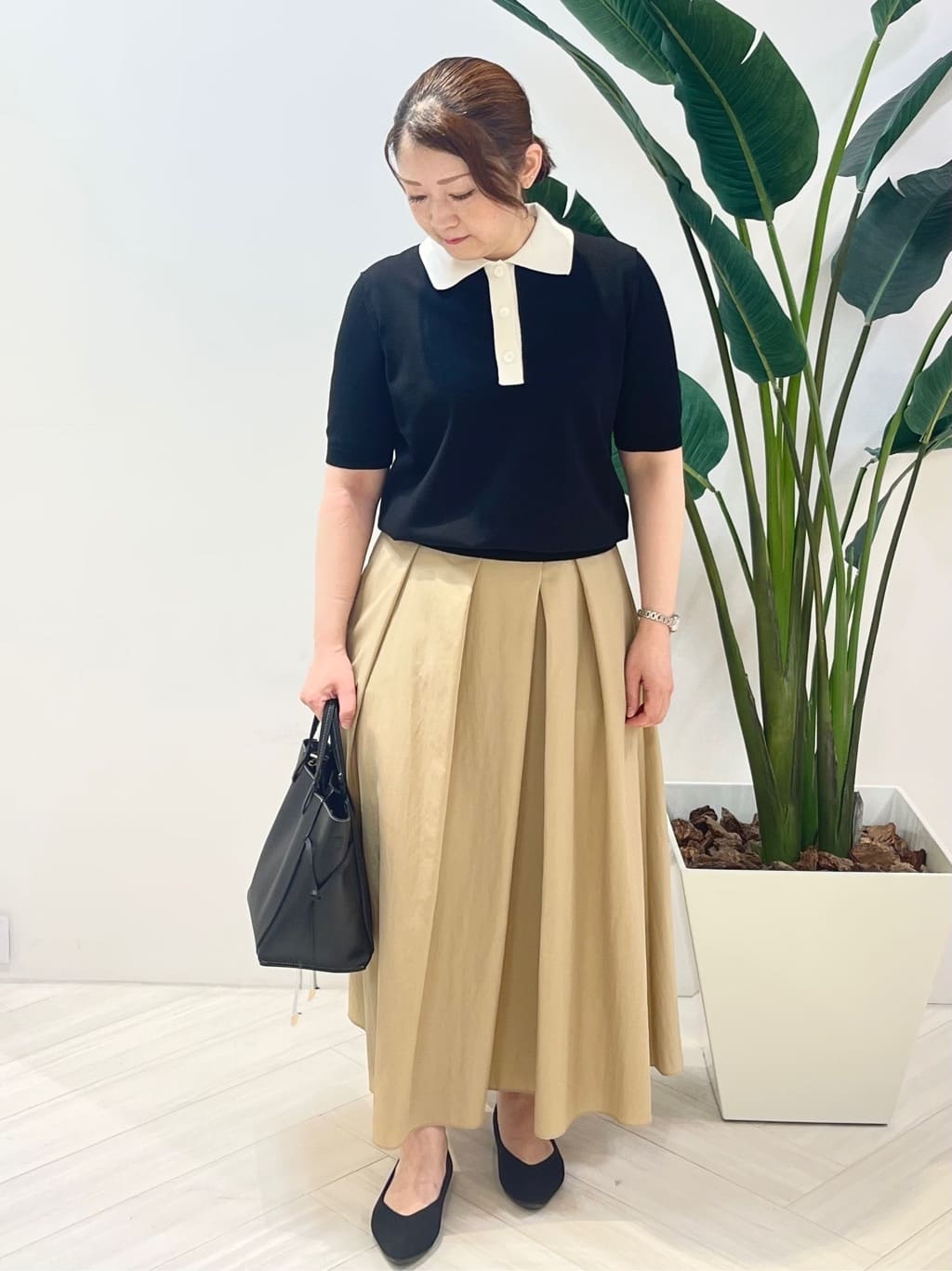 Tomoさんの「UNTITLED｜【トレンド/きれいめ】5分袖ポロニット」を使ったコーディネート