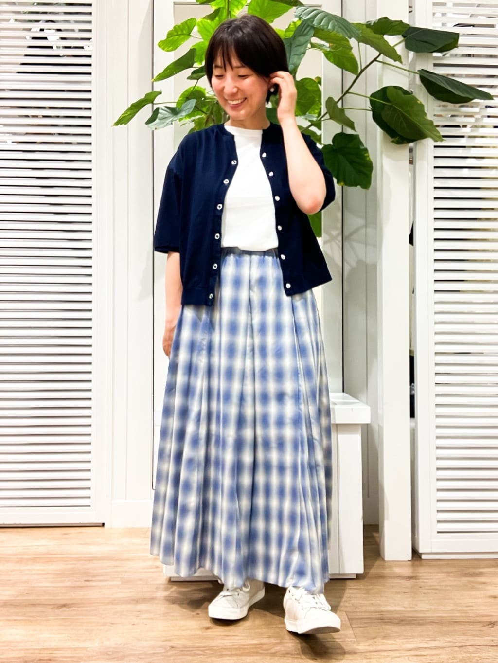 Nahoさんの「Dessin｜【ウエストゴム・洗える】オンブレーチェック柄スカート」を使ったコーディネート