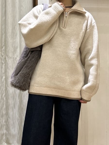 ga_riさんの「THE SHOP TK｜【洗える】ほど良くラフで女性らしい ハーフZIPニット」を使ったコーディネート