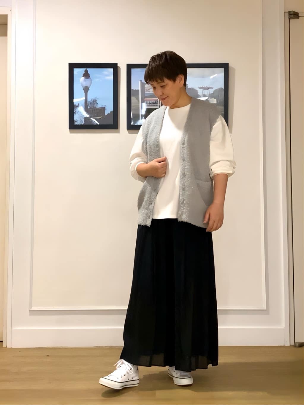 Hiroさんの「Dessin｜【洗える】Vネックシャギーベスト」を使ったコーディネート