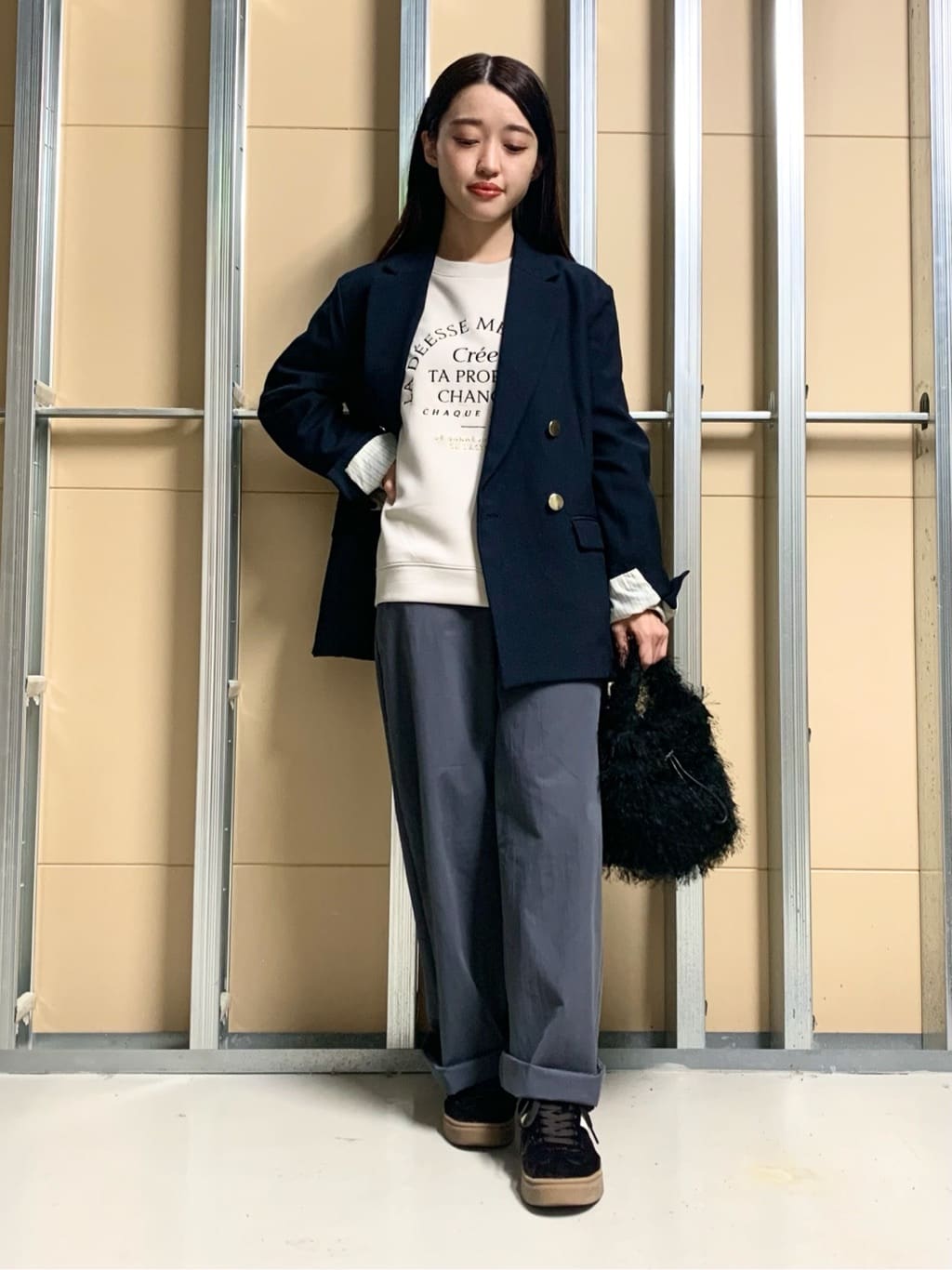 sahoさんの「THE SHOP TK｜【今羽織るなら】ダブルブレストジャケット【セットアップ可/洗える】」を使ったコーディネート