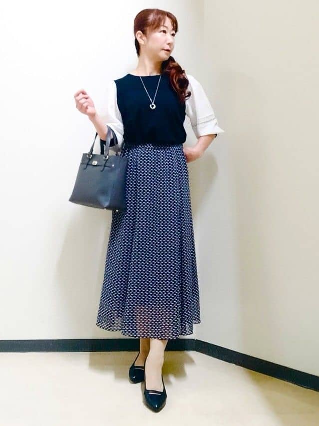 花さんの「Reflect｜【WEB先行カラーあり／手洗い可】ジョーゼットスリーブ&times;ニット」を使ったコーディネート