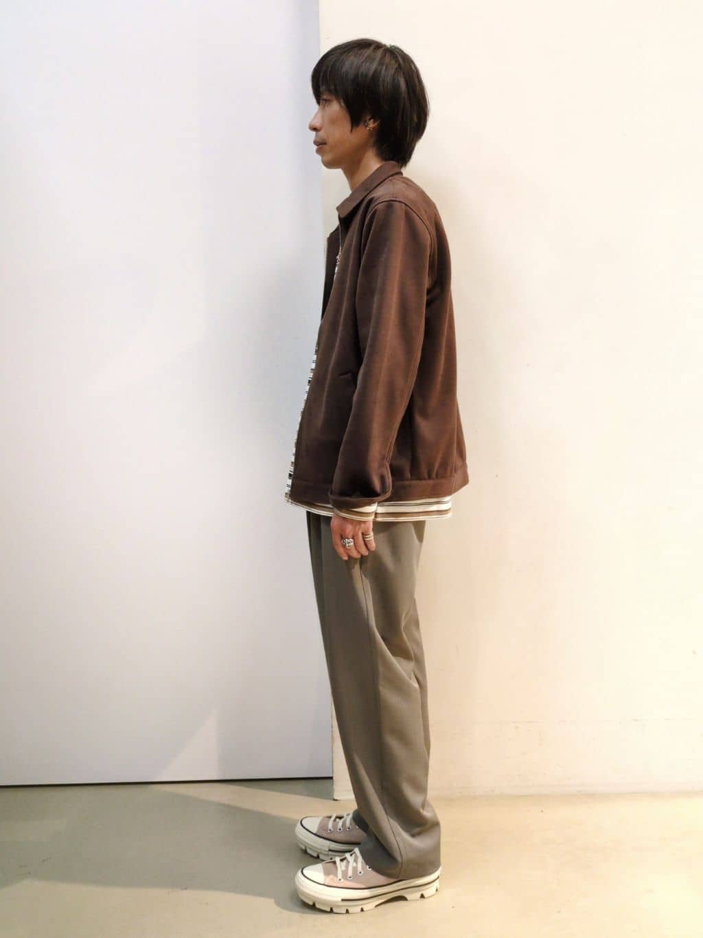 takeさんの「THE SHOP TK｜ランダムボーダー長袖タフTシャツ 【洗濯機OK】」を使ったコーディネート