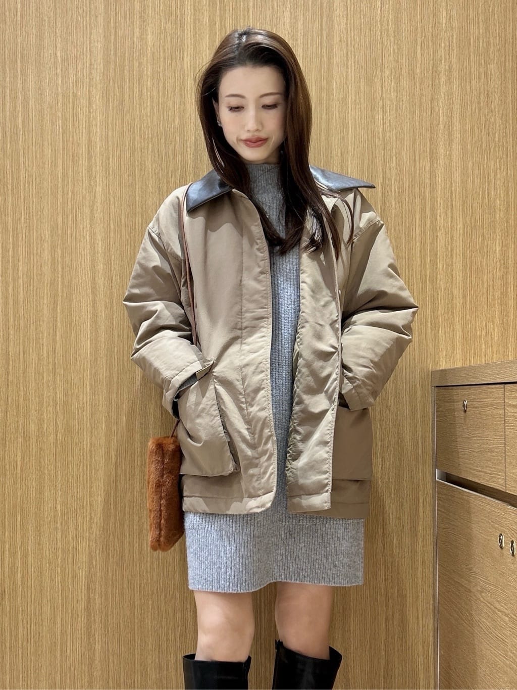 maiさんの「OPAQUE.CLIP｜《CLASSY掲載》ステンカラー中綿コート【洗濯機OK】」を使ったコーディネート