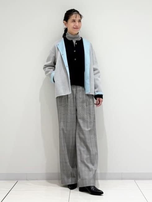 kayoさんの「INDIVI｜【配色デザイン／ショート丈】ウールリバー ノーカラーコート」を使ったコーディネート