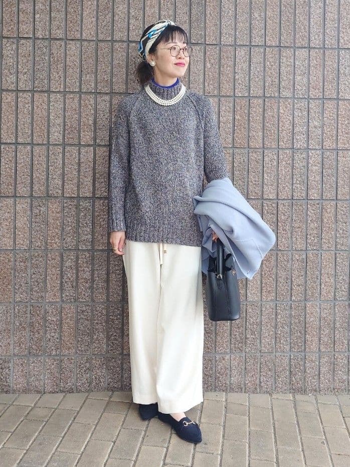 MUTSUKOさんの「UNTITLED｜【洗える/ワイド/ウエストゴム】ストレッチドロストパンツ」を使ったコーディネート