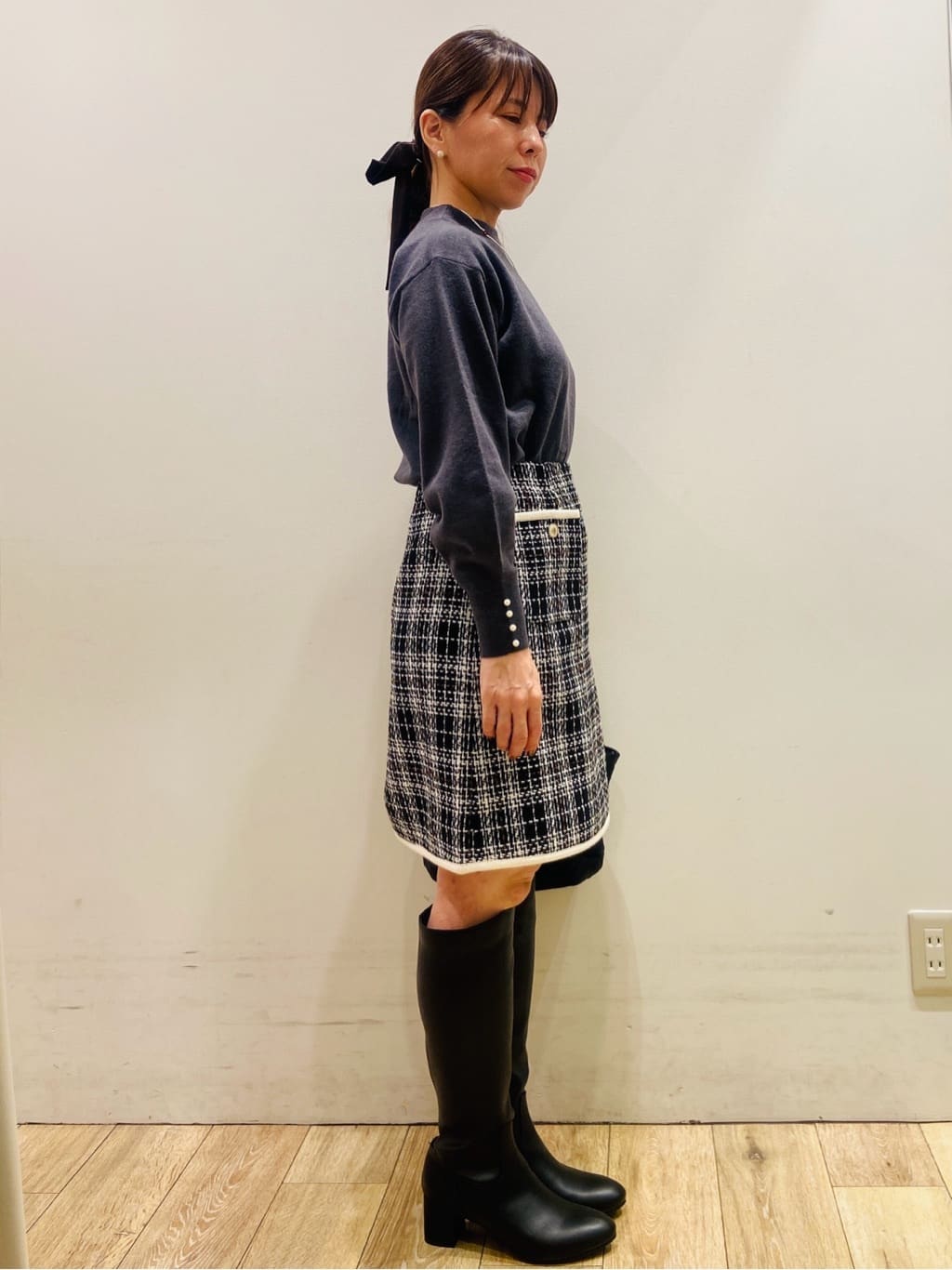 YUKOさんの「index｜チェックツイードジャケットコート／セットアップ対応【洗える】」を使ったコーディネート