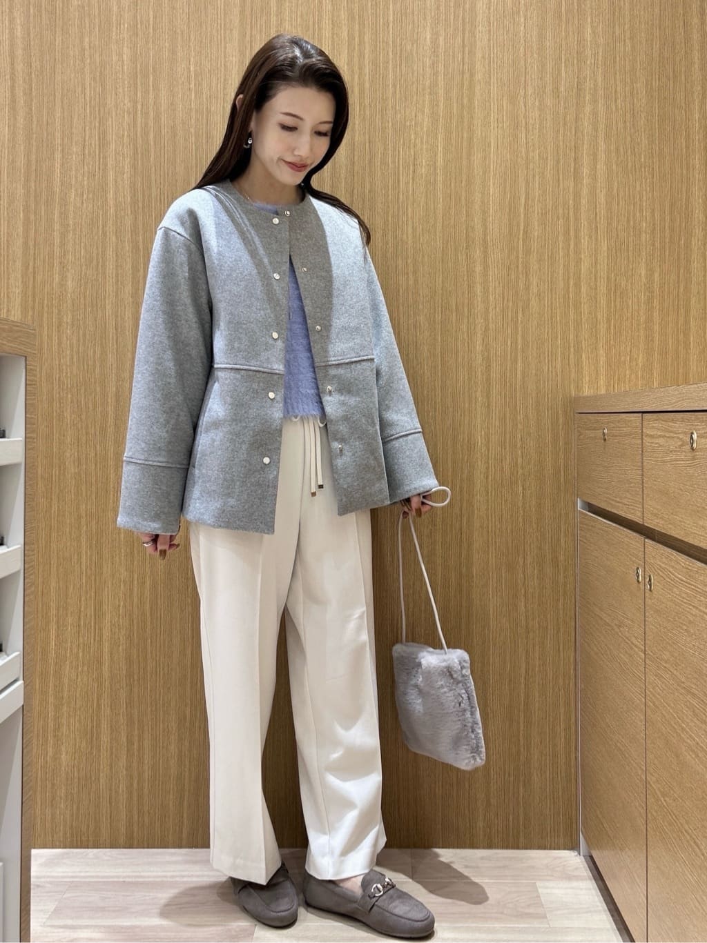 maiさんの「OPAQUE.CLIP｜ウールライクメルトンノーカラーコート【洗濯機洗い可】」を使ったコーディネート