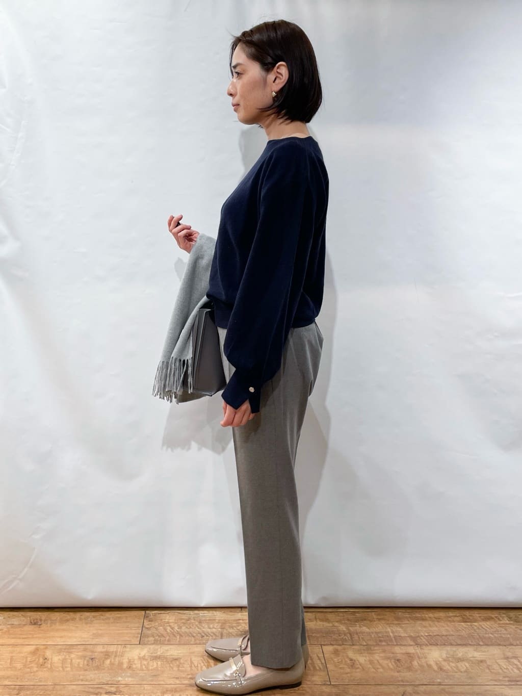 yさんの「index｜ラメガーター編みボートネックニット【洗濯機OK】《8col／XS～LL》」を使ったコーディネート