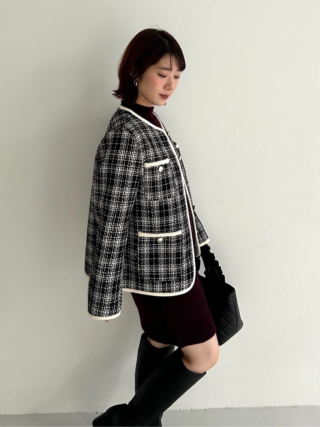 RINAさんの「OPAQUE.CLIP｜チェックツイードジャケットコート／セットアップ対応【洗える】」を使ったコーディネート