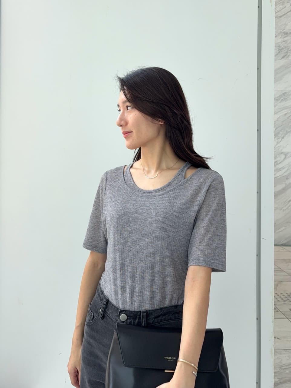 えりさんの「OPAQUE.CLIP｜シアーリブレイヤードカットソー【洗濯機洗い可】」を使ったコーディネート