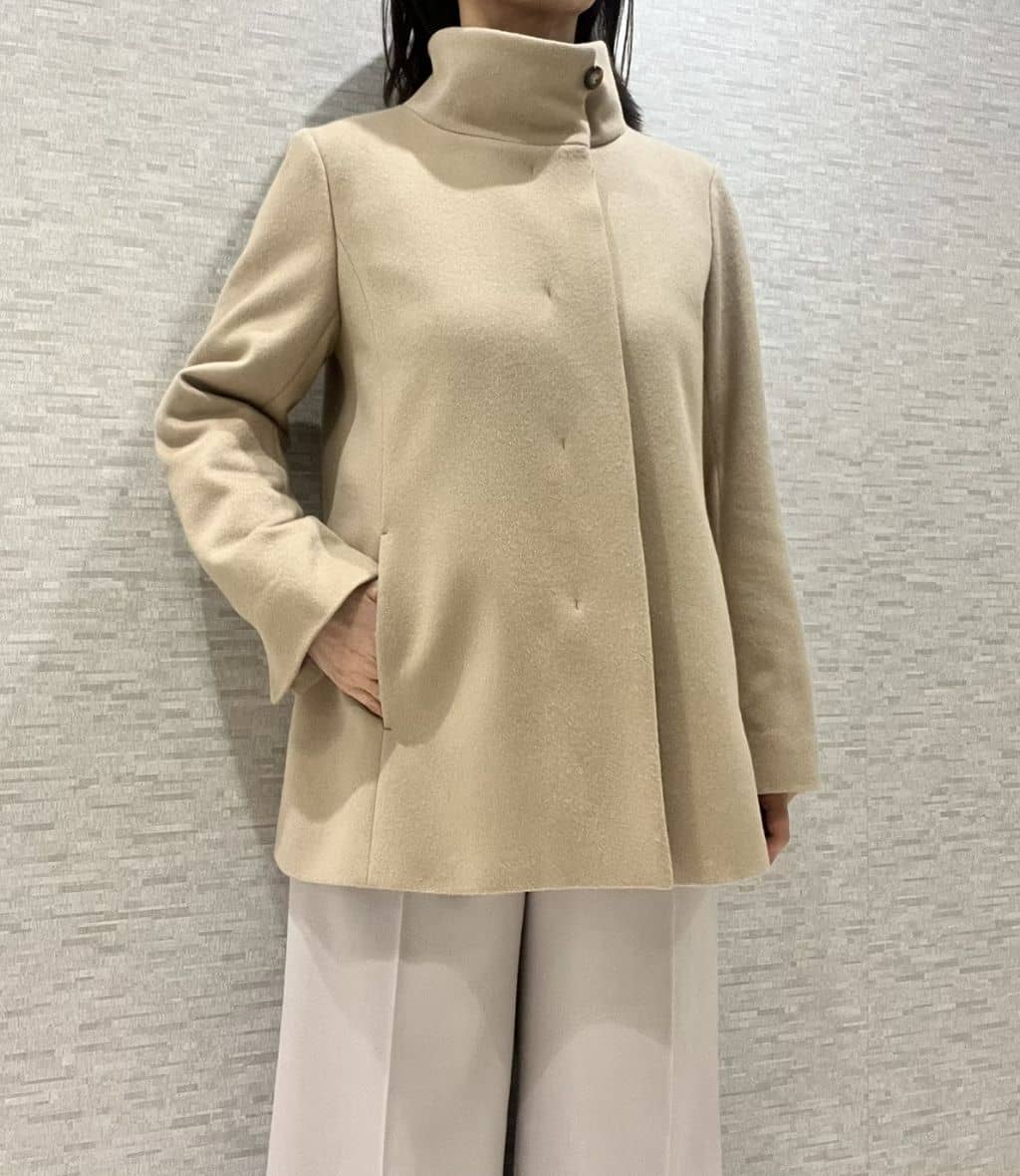 marikoさんの「Reflect｜【SS-4Lサイズ／衿が顔に当たらない◎】スタンドネックミドルコート」を使ったコーディネート