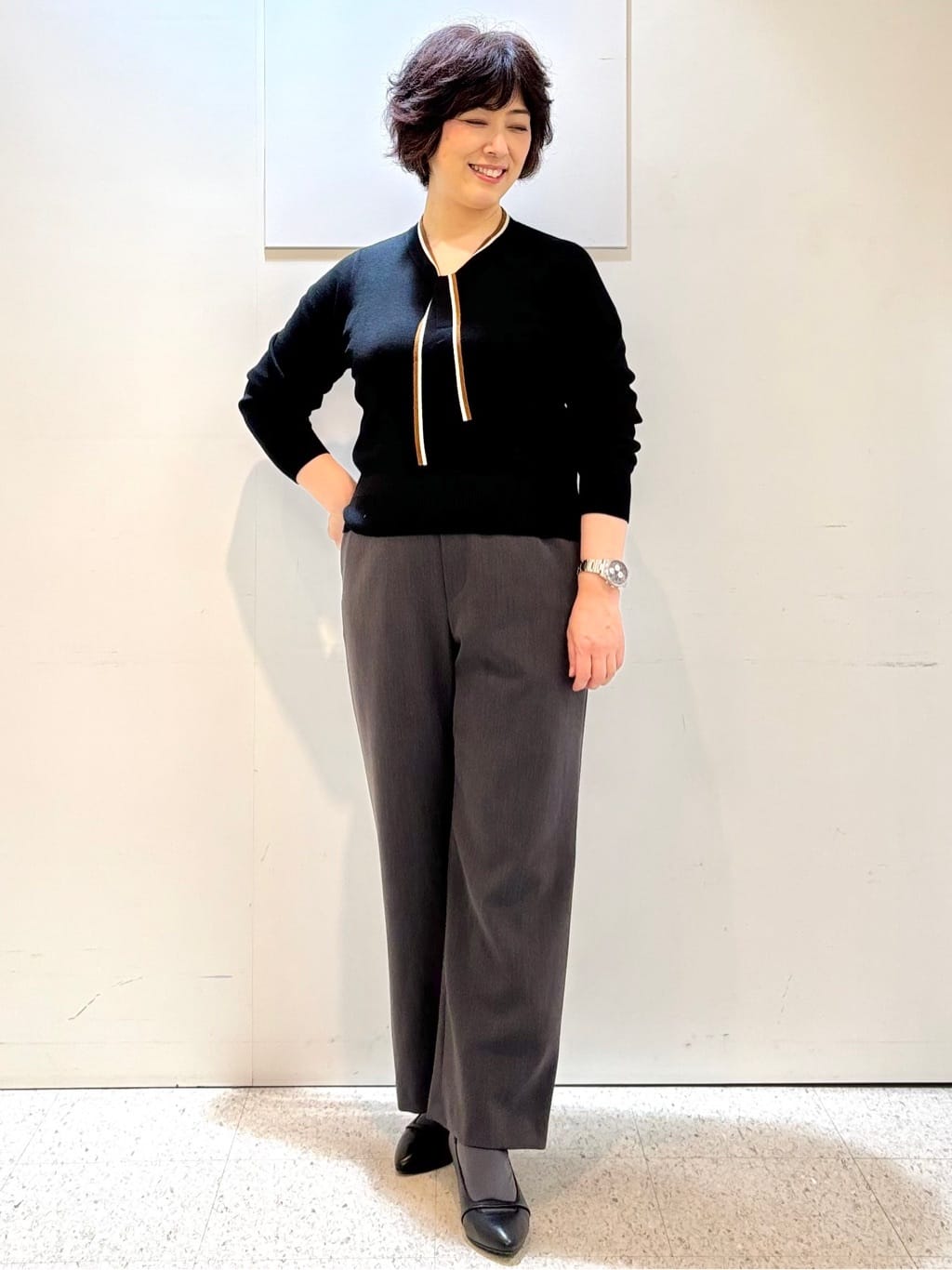 ヤスコさんの「Reflect｜【ウエスト総ゴム／セットアップ可】フルレングスストレートパンツ」を使ったコーディネート