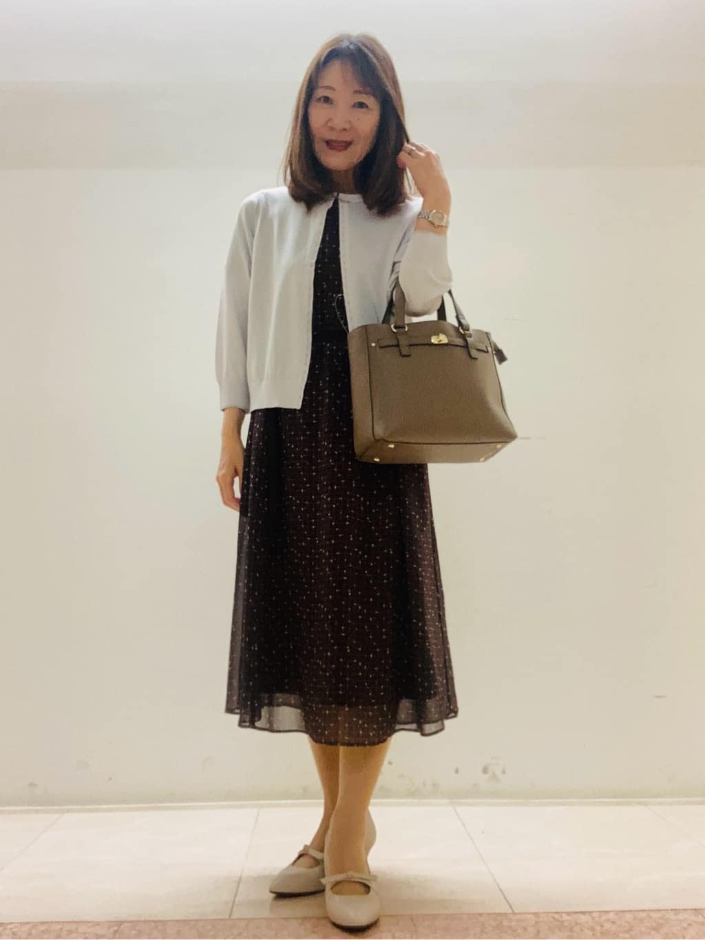 kurodaさんの「Reflect｜【WEB先行カラーあり／マシンウォッシュ可／ナローベルト付き】オフボディツイードチェックワンピース」を使ったコーディネート