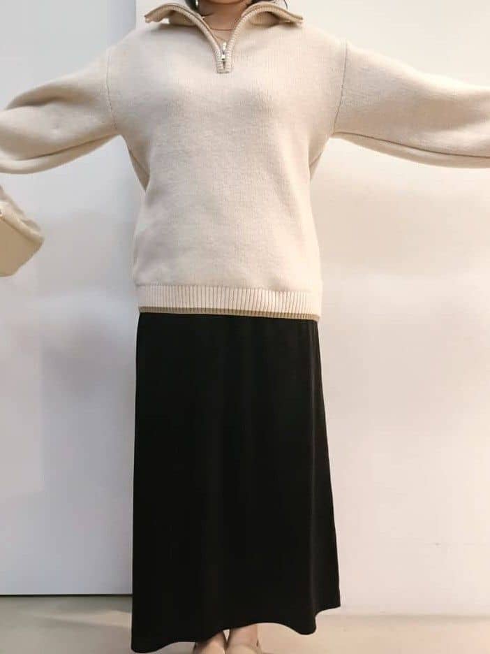あんさんの「THE SHOP TK｜【洗える】ほど良くラフで女性らしい ハーフZIPニット」を使ったコーディネート
