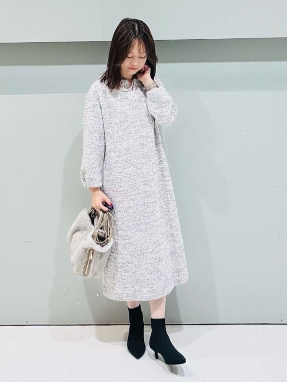 makiさんの「UNTITLED｜【洗える/ストレッチ】ツイードジャージワンピース」を使ったコーディネート