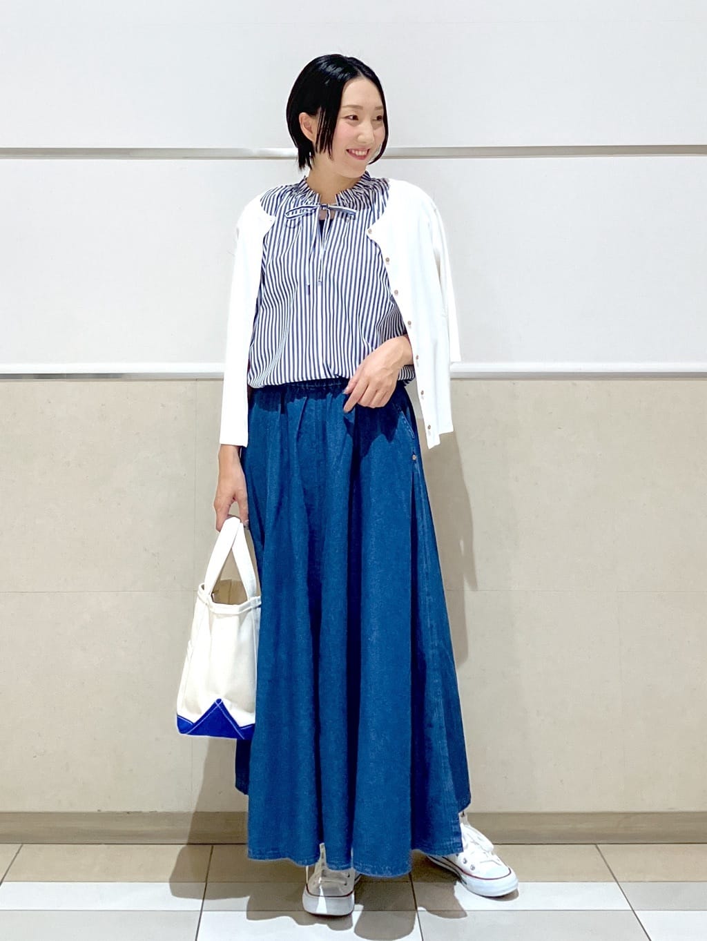 eriko さんの「Dessin｜【洗える】ストライプ柄フレンチスリーブスキッパ―ブラウス」を使ったコーディネート