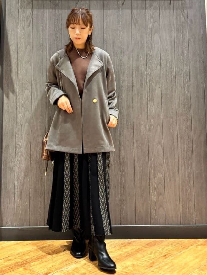 meiさんの「SHOO･LA･RUE｜【S-LL】上品さを纏う やわらかフェイクスエード ミドル丈ブルゾン」を使ったコーディネート