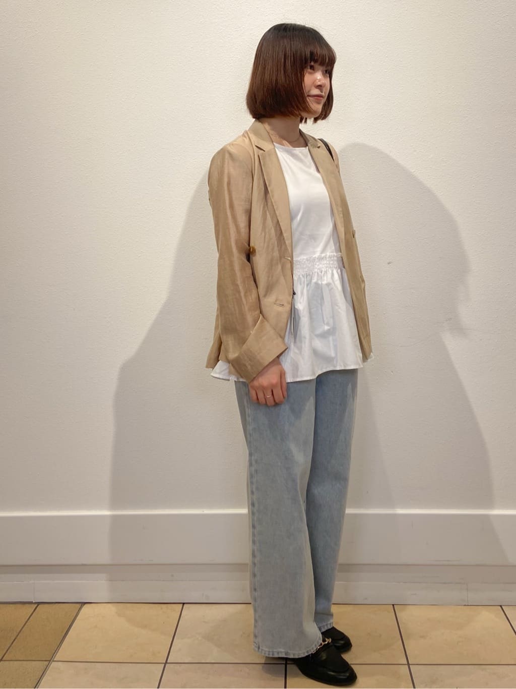 kimiさんの「index｜麻調シアーダブルブレストテーラードジャケット【洗濯機洗い可】」を使ったコーディネート