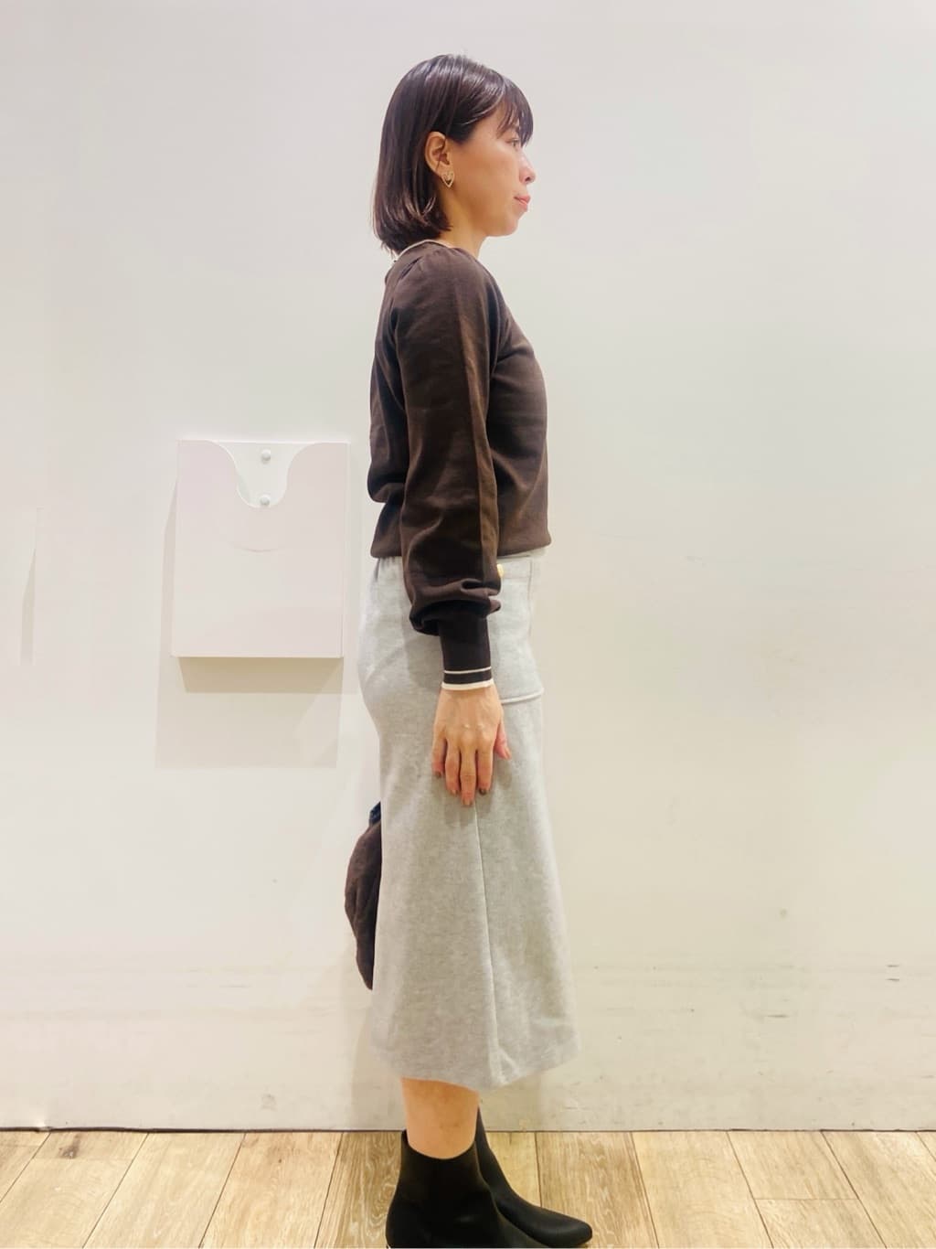 YUKOさんの「index｜バイカラーパフスリーブニット【洗濯機OK】」を使ったコーディネート