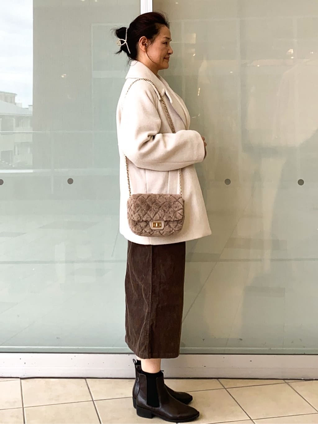 Jeanさんの「OPAQUE.CLIP｜カシミヤブレンドウールミドルピーコート」を使ったコーディネート