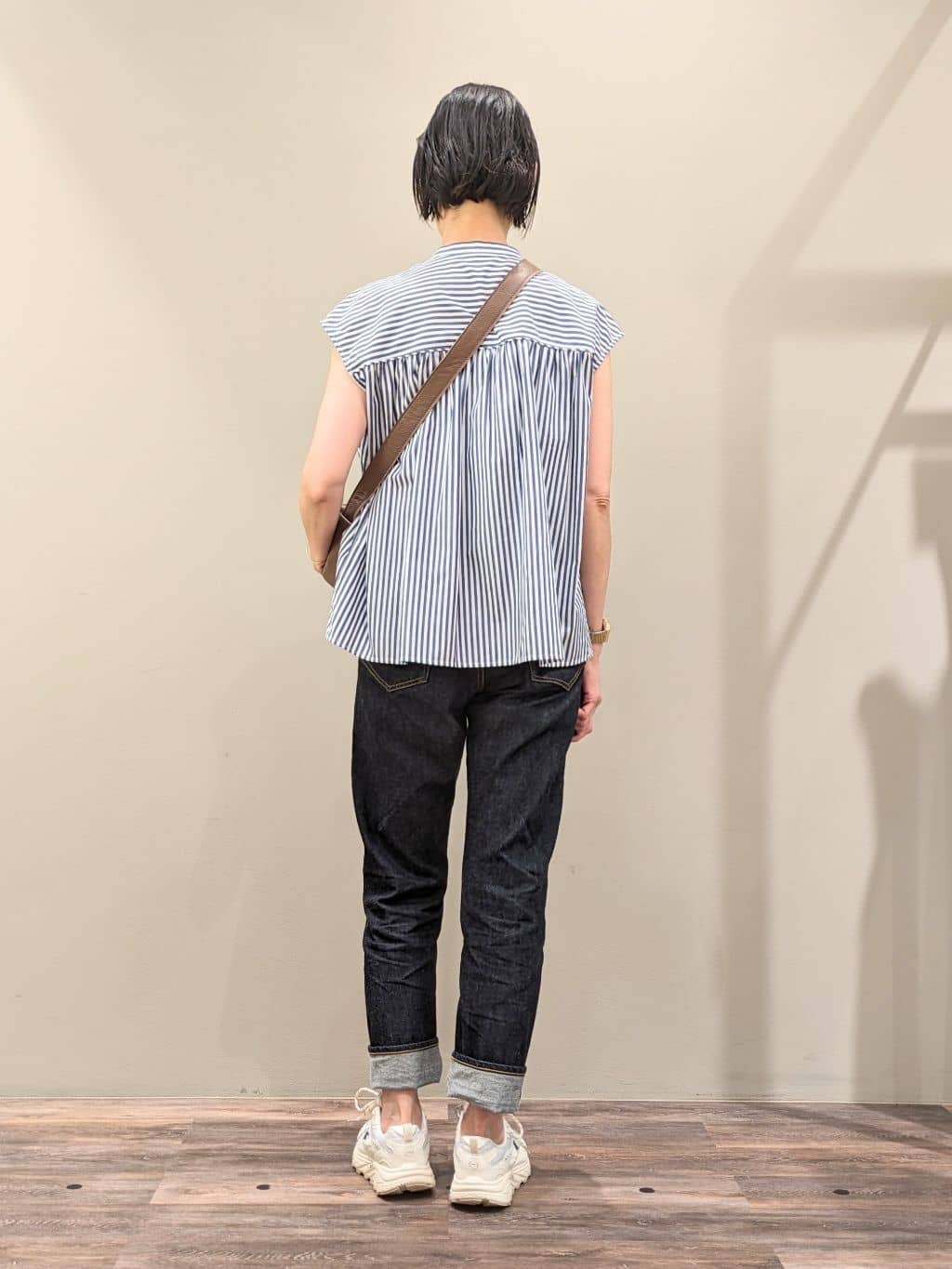 micoさんの「Dessin｜【洗える】ストライプ柄ギャザーブラウス」を使ったコーディネート