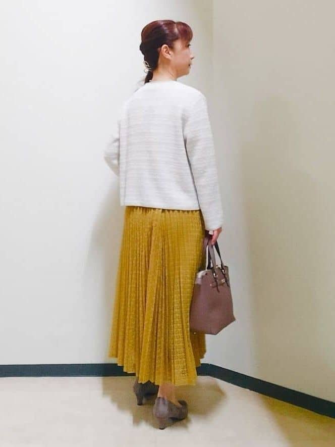 花さんの「Reflect｜【イージーケア】サークルダイヤ柄レースプリーツスカート」を使ったコーディネート