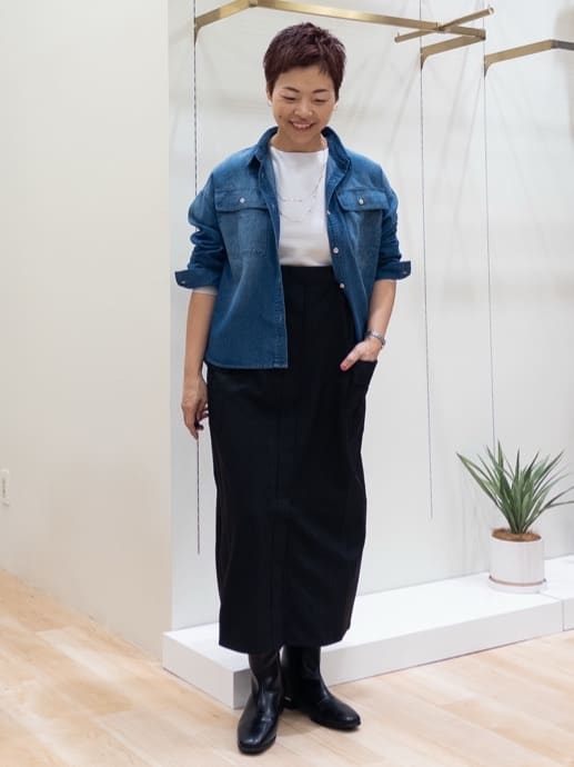 シュウコさんの「grove｜【最終お値下げ！】ガーターボートネックプルオーバー【洗える/毛玉軽減】」を使ったコーディネート