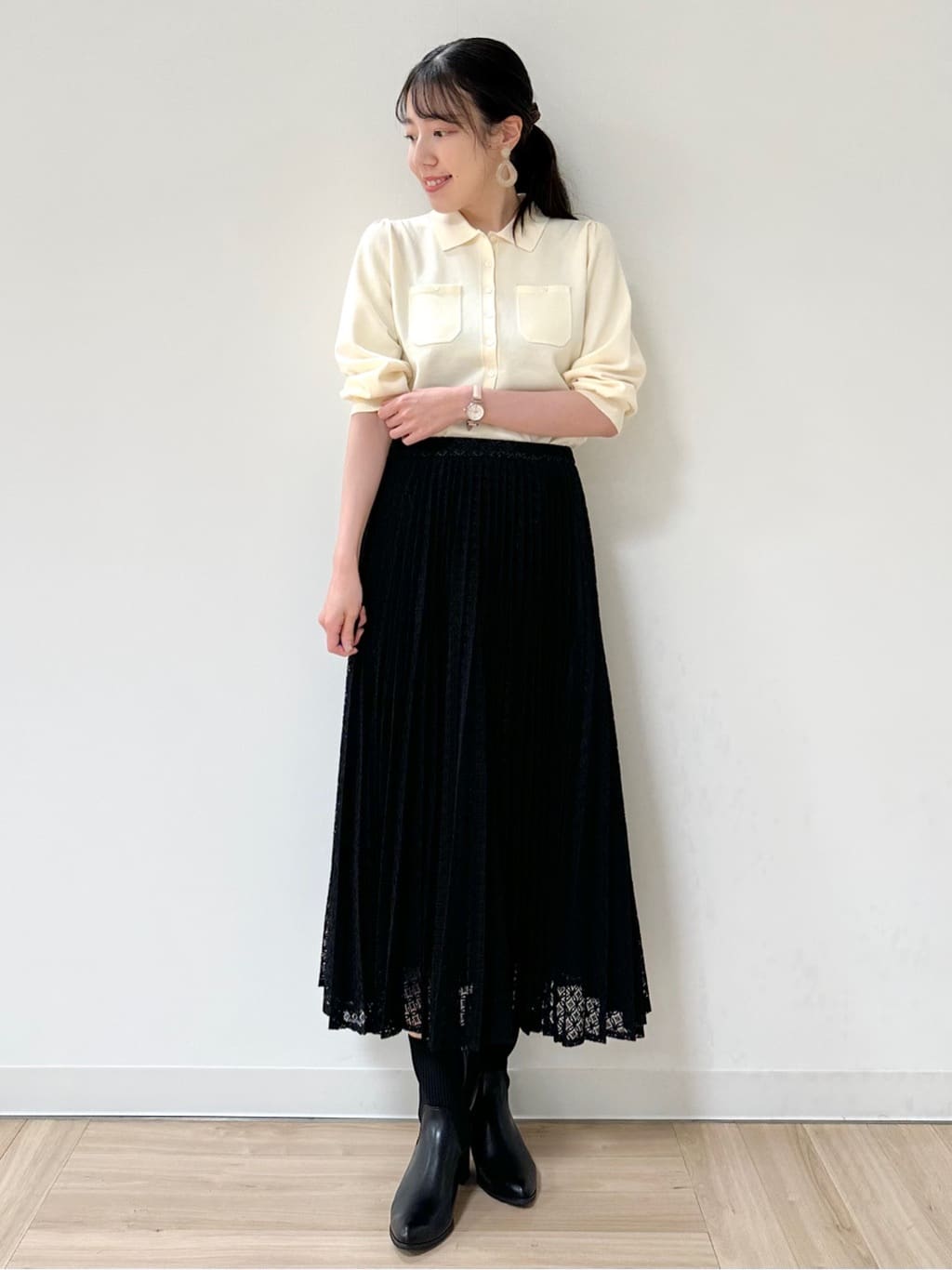 Momoさんの「Reflect｜【透けにくい◎】衿付き七分袖ニット」を使ったコーディネート