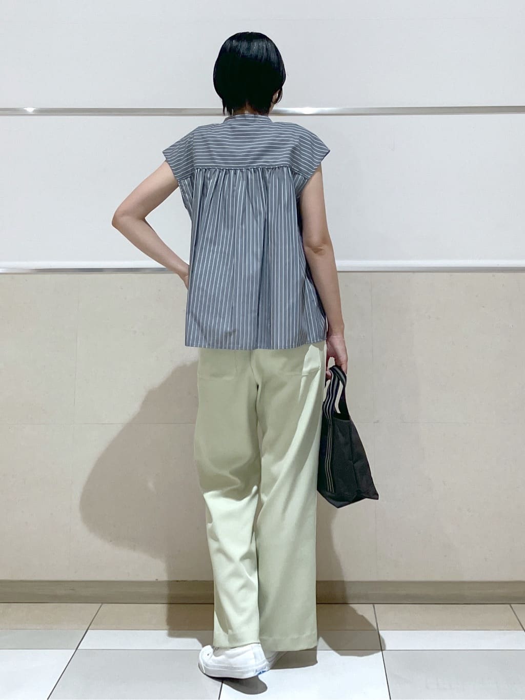 eriko さんの「Dessin｜【洗える】ストライプ柄ギャザーブラウス」を使ったコーディネート