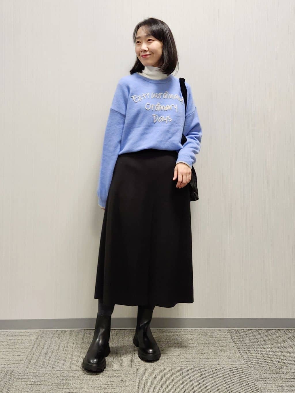 naraさんの「Dessin｜【洗える】ペイント風刺繍入り配色ラインニット」を使ったコーディネート
