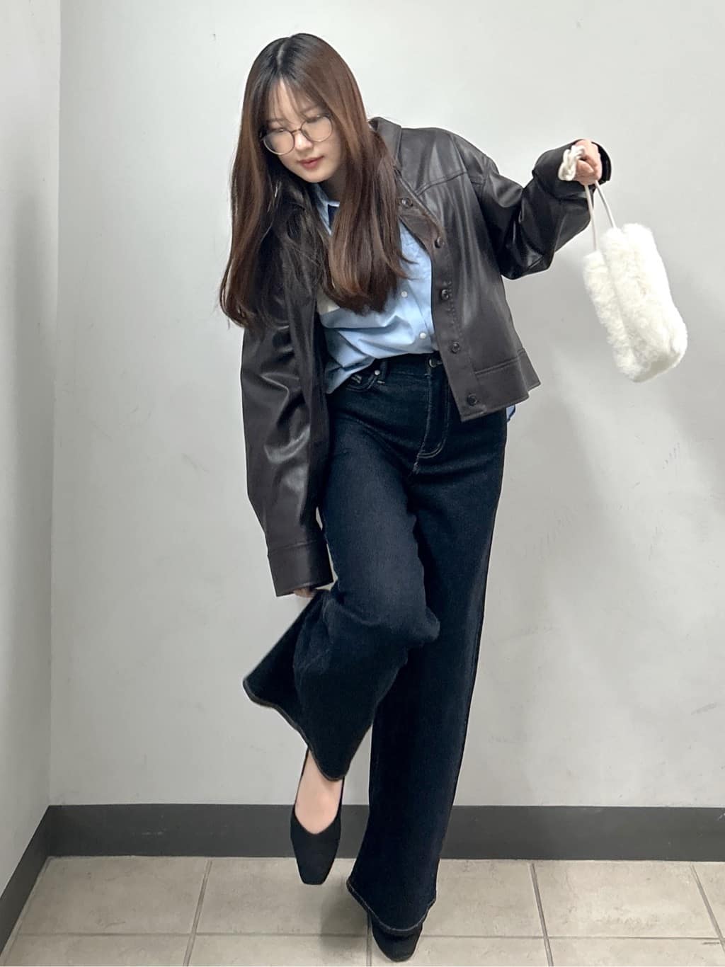 sayaさんの「OPAQUE.CLIP｜シンセティックレザー調ブルゾン【洗える】」を使ったコーディネート