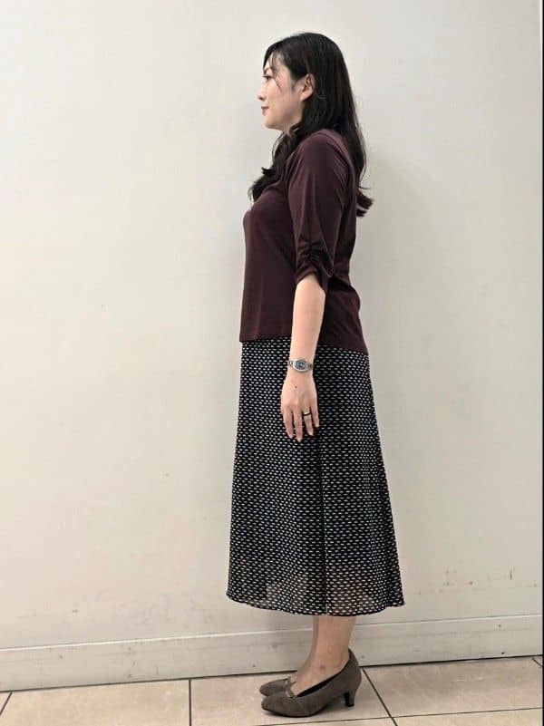 fkeさんの「Reflect｜【アウターを着てもすっきり／手洗い可／インナーにおすすめ◎】六分袖プルオーバージャージ」を使ったコーディネート