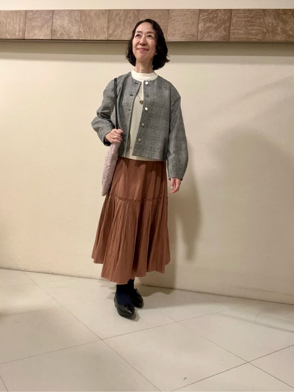 Kouさんの「Reflect｜【秋映え／重ね着風スタイルに◎】フリルプリーツスリーブニット」を使ったコーディネート