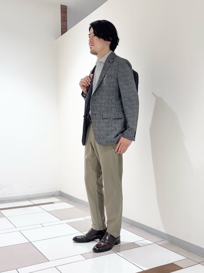 及川さんの「TAKEO KIKUCHI｜【抗菌防臭】COOL DOTS（R）ドビープリント ジャケット」を使ったコーディネート
