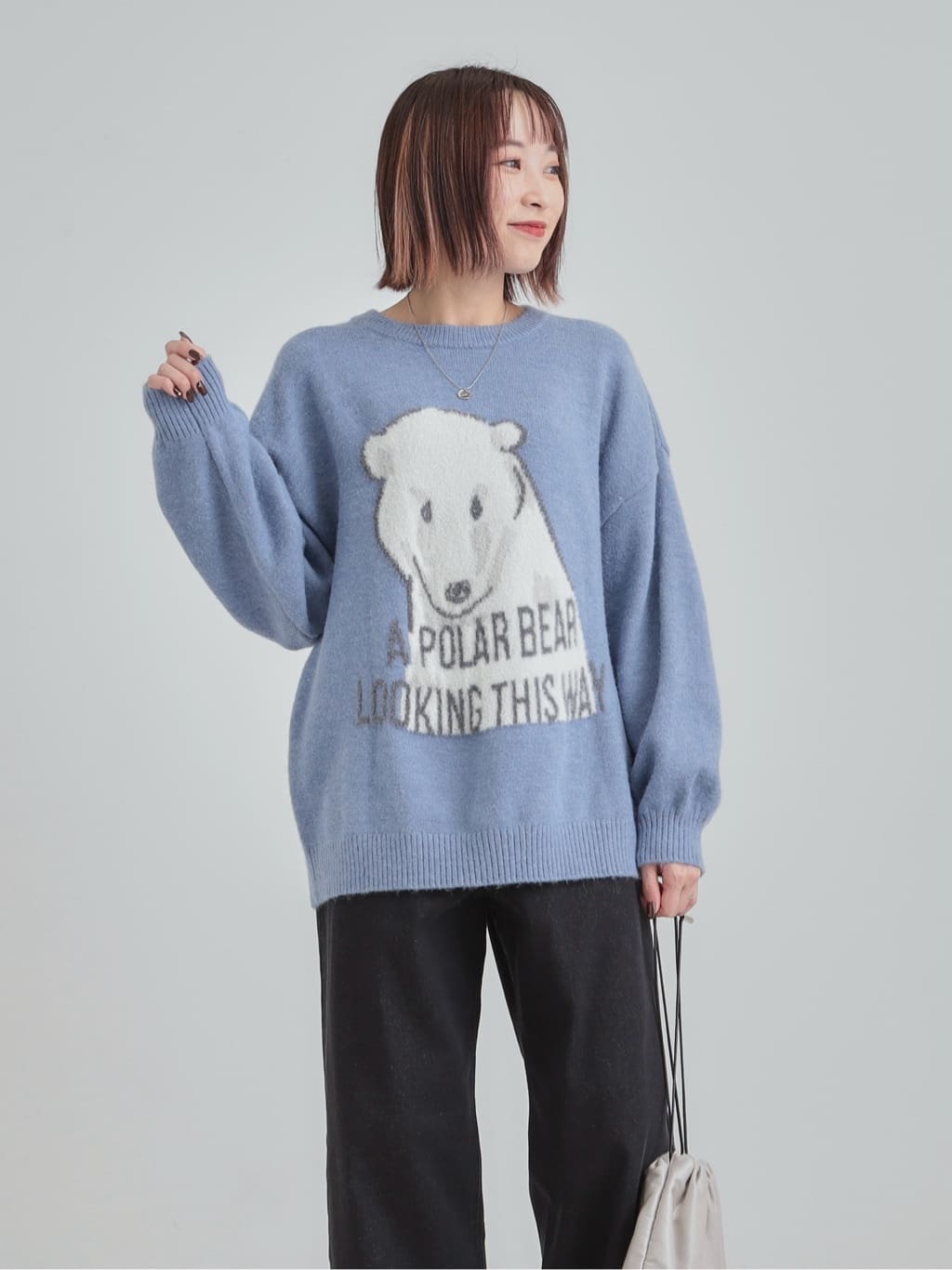 𝐜𝐡𝐢𝐤𝐚さんの「SHOO･LA･RUE｜【旭山動物園応援商品】ゆるアニマル ふわふわジャカードニット」を使ったコーディネート