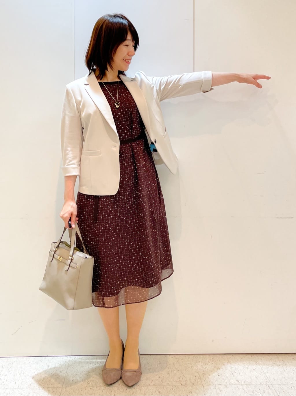 めいさんの「Reflect｜【WEB先行カラーあり／マシンウォッシュ可／ナローベルト付き】オフボディツイードチェックワンピース」を使ったコーディネート