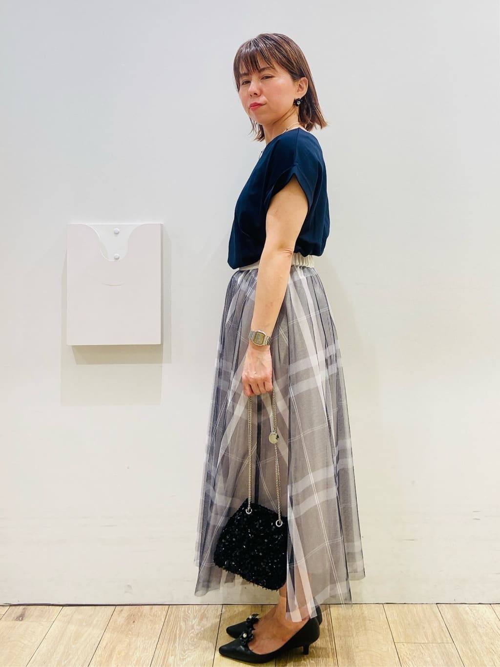 YUKOさんの「index｜《S-3Lサイズ》サイドパール調ボタンボクシートップス【洗濯機洗い可／UVケア／接触冷感】」を使ったコーディネート