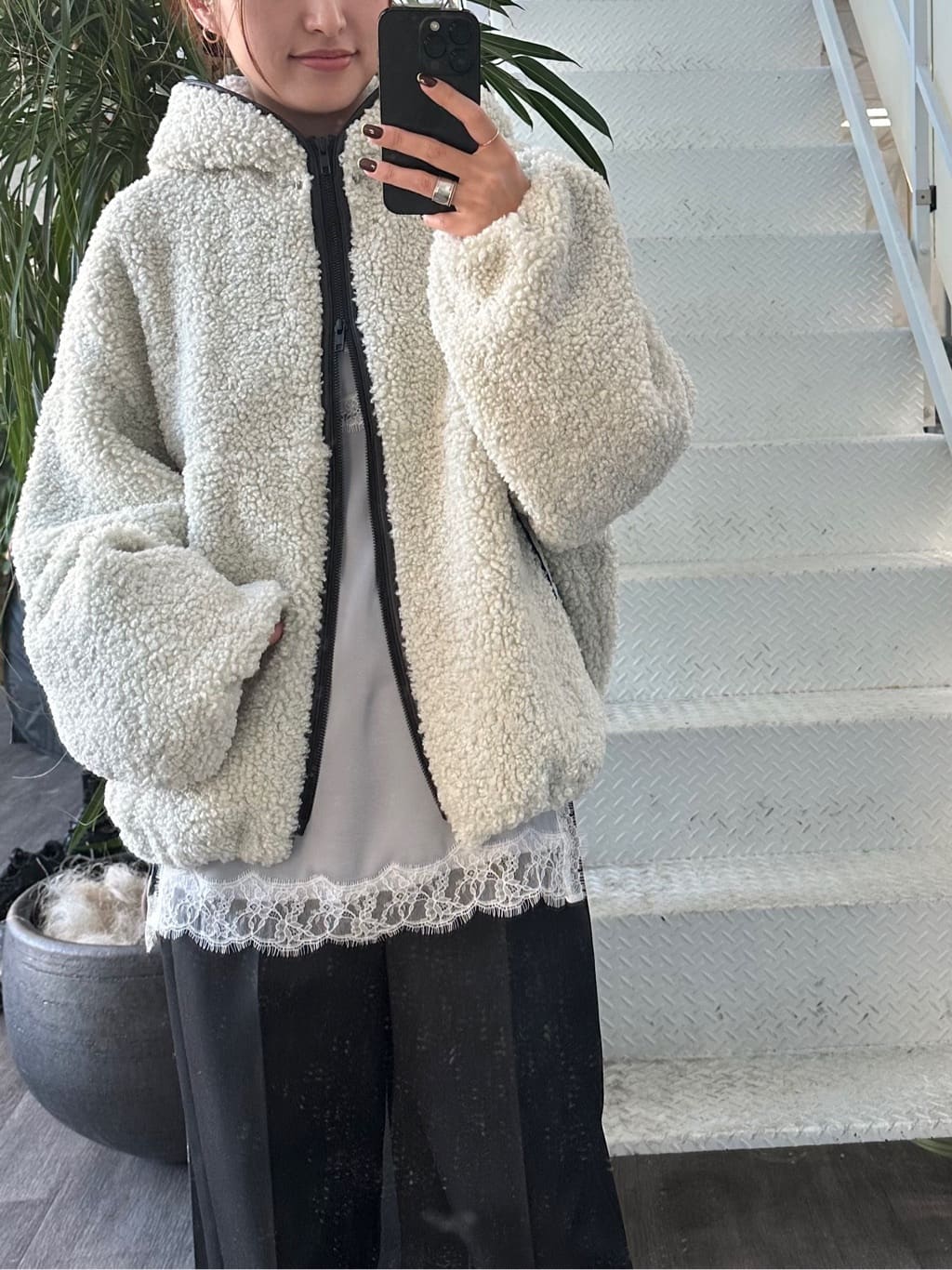 harunaさんの「CODE A｜boa hoodie blouson」を使ったコーディネート